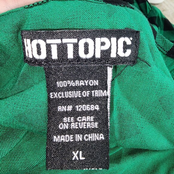 Women's Hot Topic Black Green Check Pleated Dress XL Pockets Sleeveless Zip - Picture 11 of 12